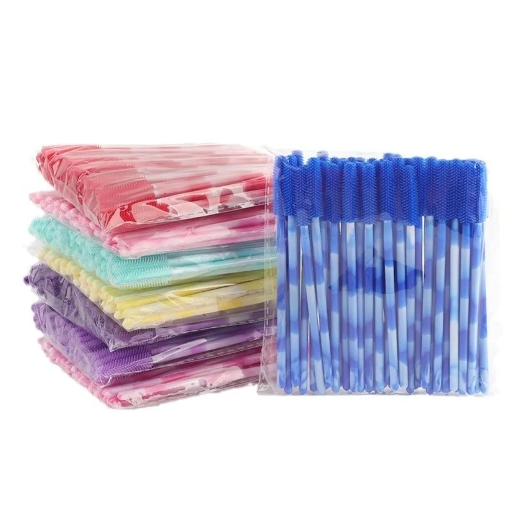 50Pcs Disposable Eyelash Brushes Silicone Makeup Tools Mascara Wand Applicator Rainbow Color Microbrush Eyebrow Comb Girl