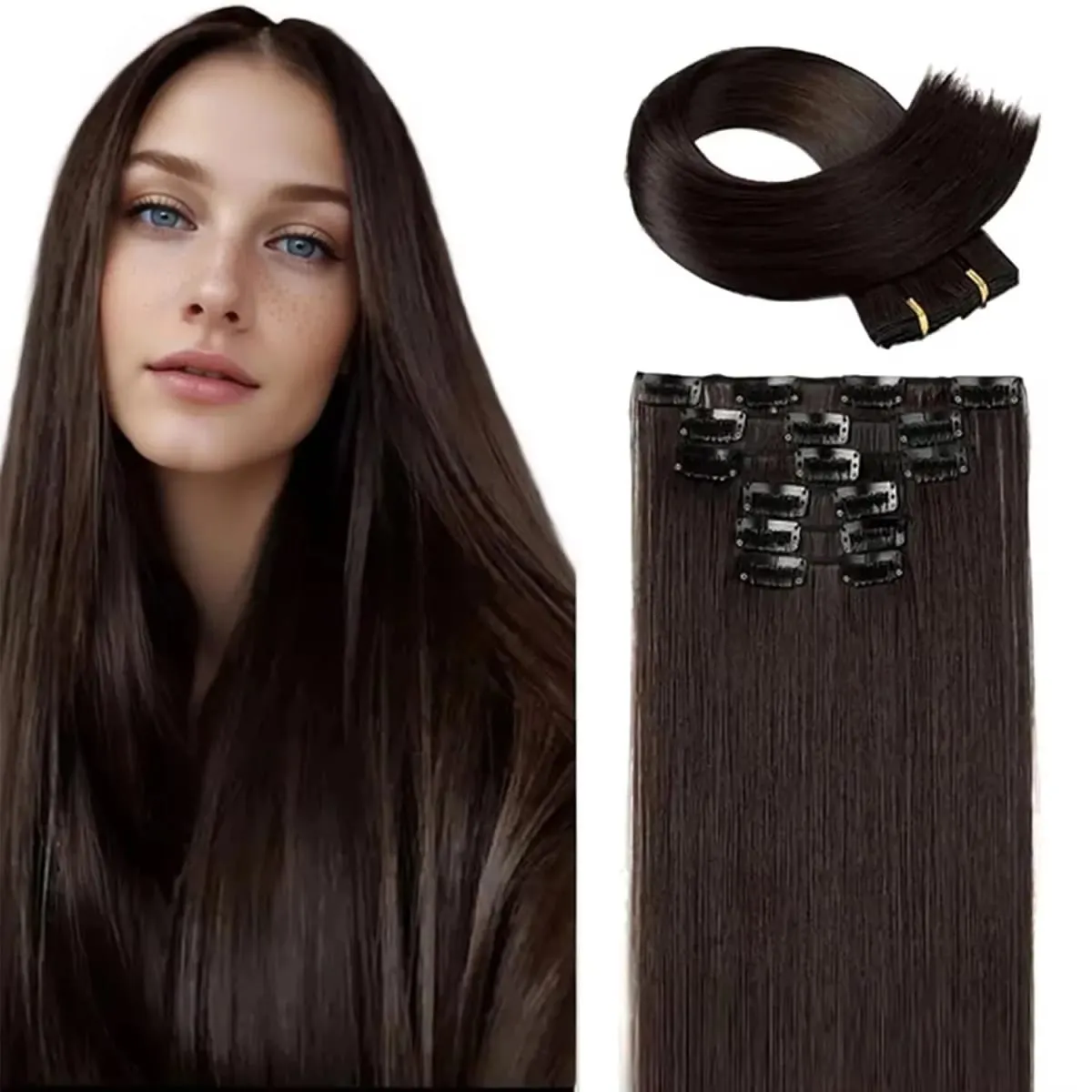 6 pçs clipe em extensões de cabelo 24 "longo reto resistente ao calor clipes sintéticos na peça de cabelo para uso diário feminino — image 15