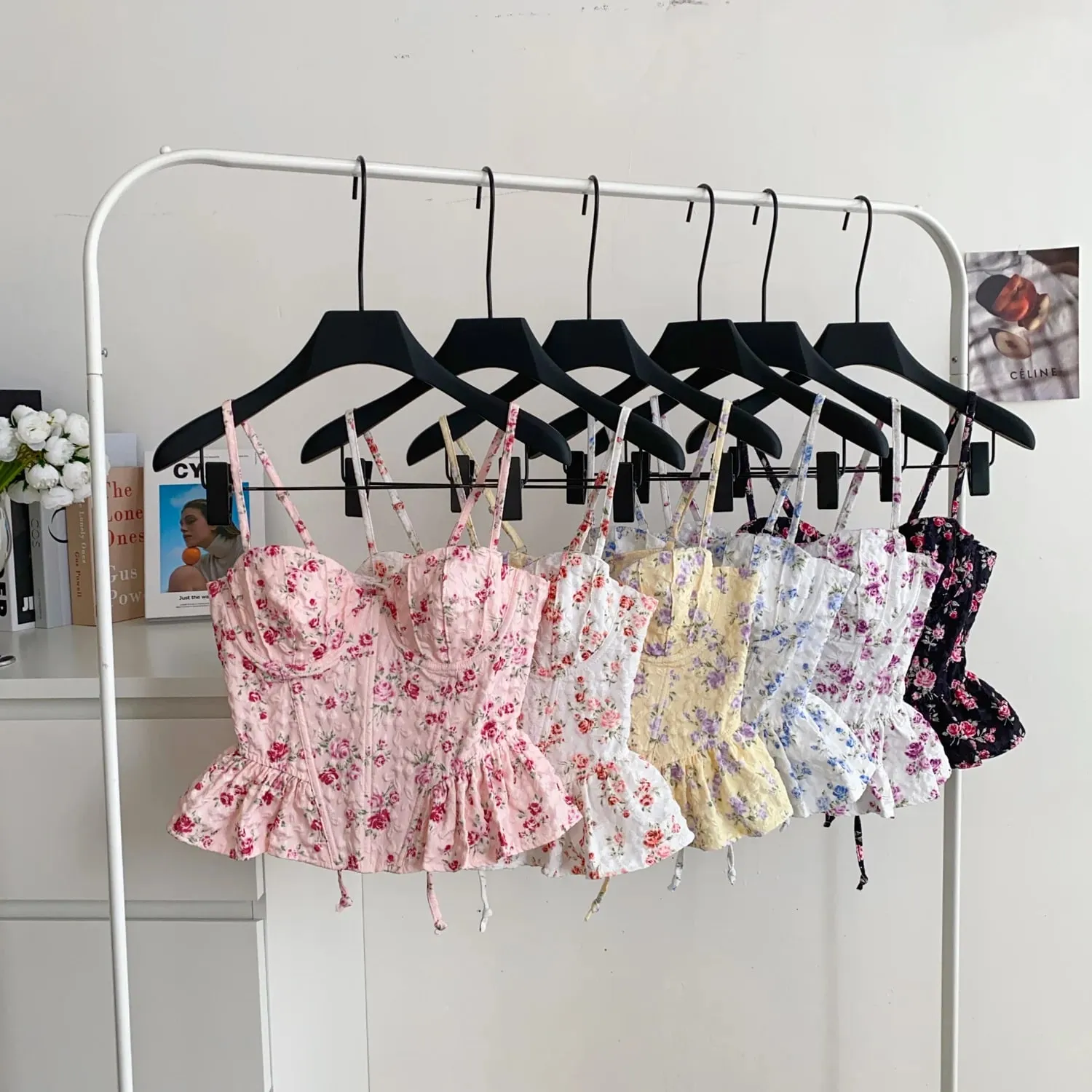 เซ็กซี่ Slim Corset ruffle พิมพ์เกาหลี Camis Tank Top Basic แฟชั่นปิดไหล่ฤดูร้อนเสื้อผ้าผู้หญิง — image 9