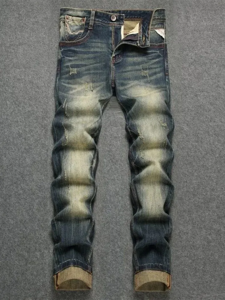 Spring/Autumn Fashion Trendy American Retro Straight Leg Stretch Denim Jeans Men's Casual Loose Fit Sports High Quality Jeans — image 6