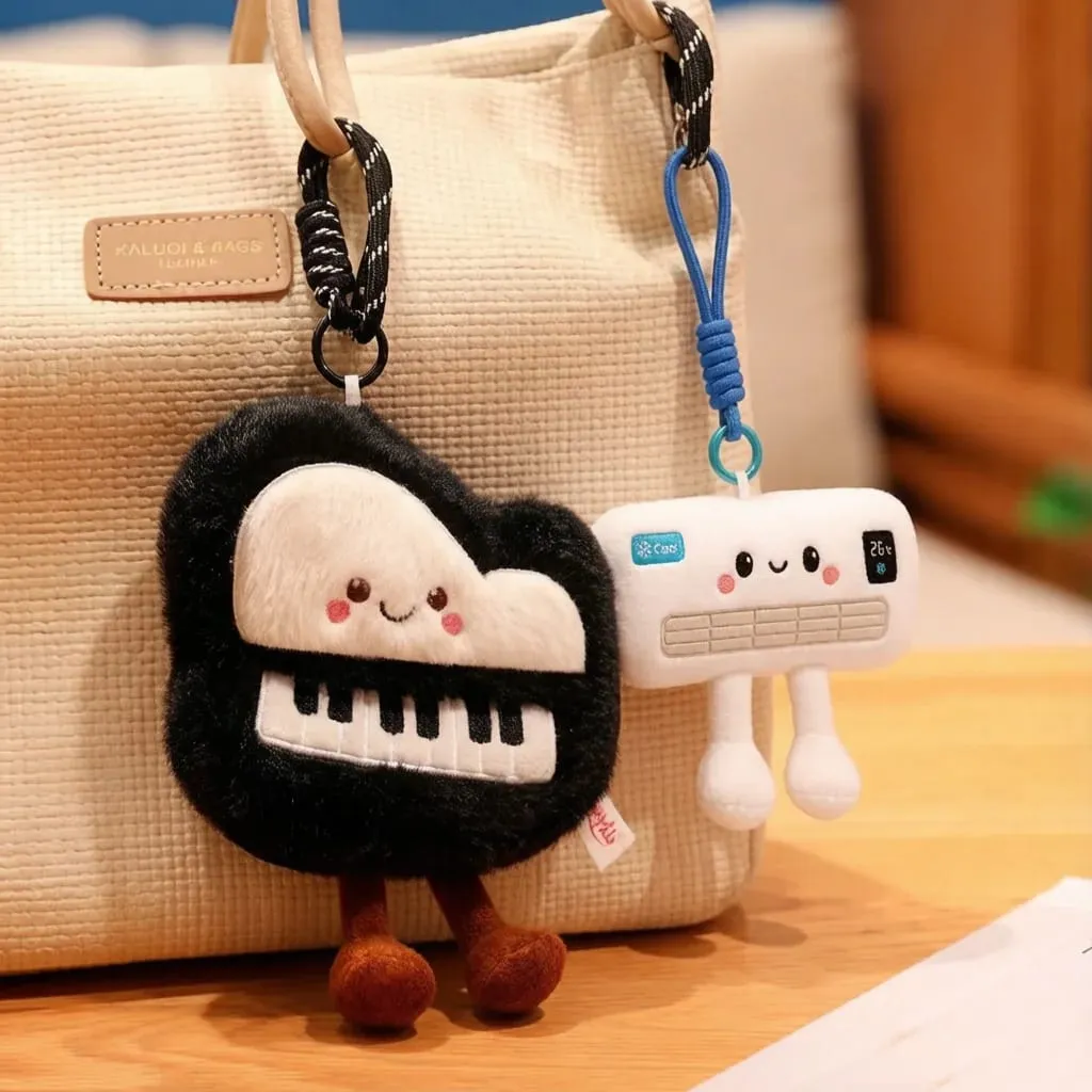 14/16cm Black Piano & White Air Conditioner Plush Pendant Stuffed Humanoid Musical Instrument Keyring Decor for Bag Gift — image 3