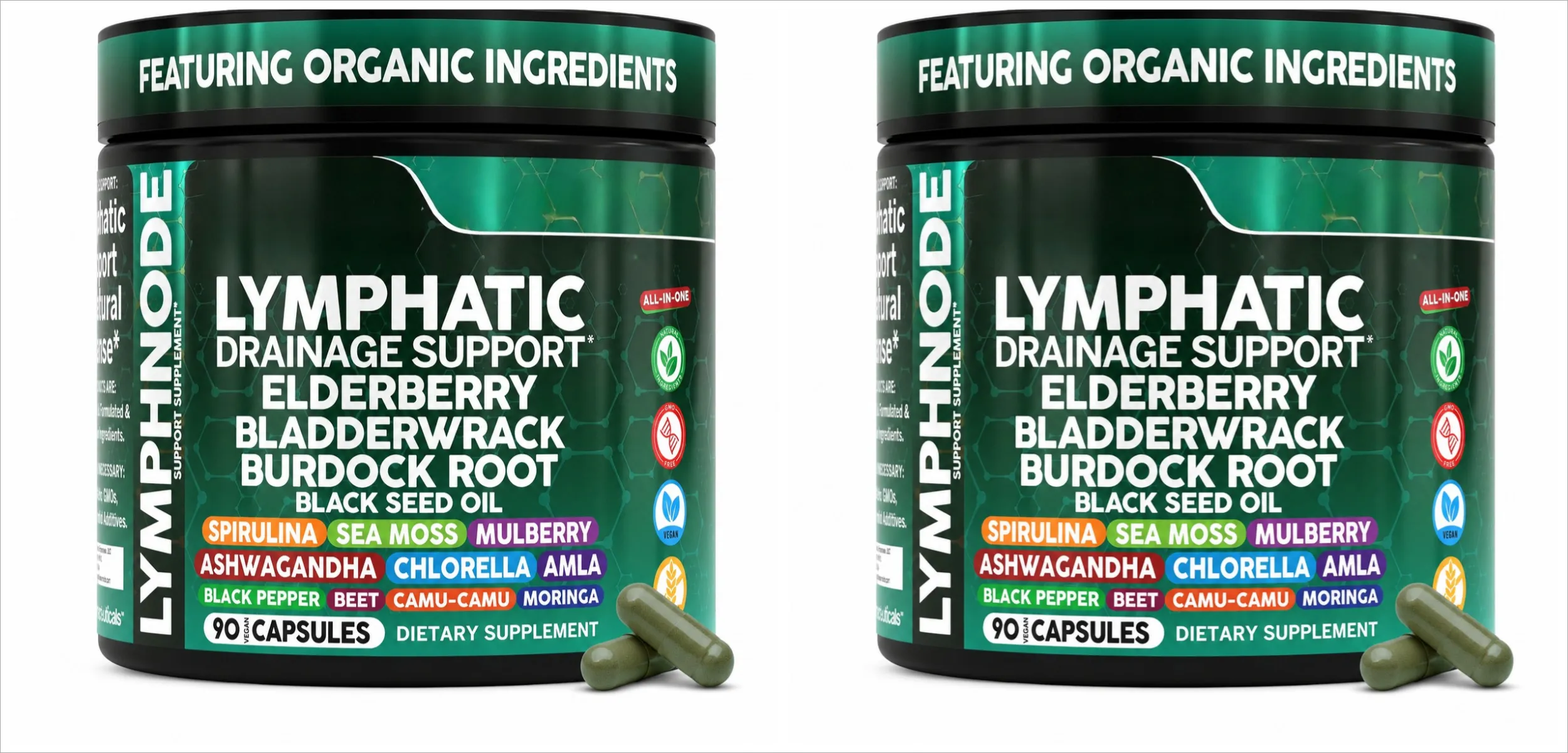 Organic Lymphatic Drainage Supplements with Elderberry Burdock Root Chlorella & Ashwagandha 90 Count Daily Wellness