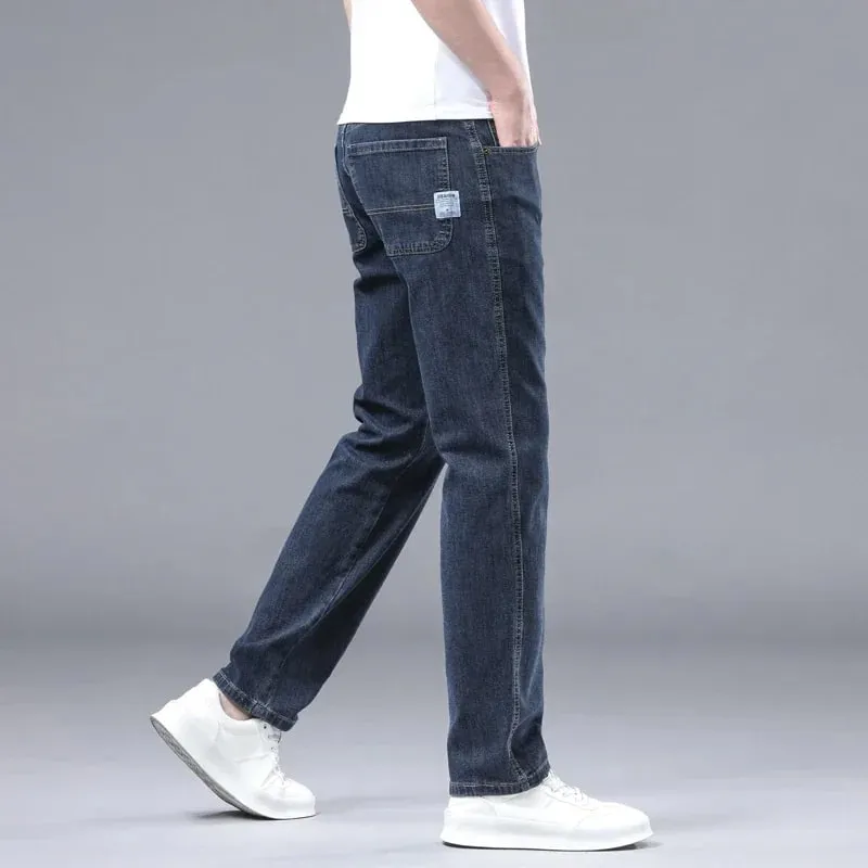 Spring Fashion Men's Light Blue Slim Jeans Stylish Business Casual Stretch Fabric Denim Pants Classic All Match Trousers — image 14