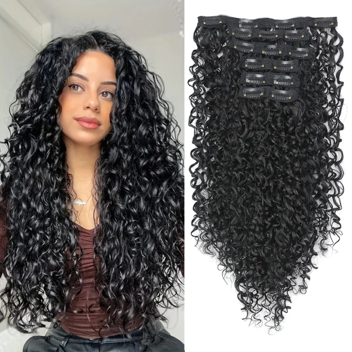 Synthetic 20inch Kinky Curly Clip In Hair Extensions Double Weft Full Head Japanese Heat Resistance Fiber Synthetic Curly Hair