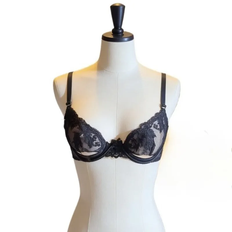 Conjunto de sutiã meia xícara de renda parisiense – lingerie de verão ultrafina com recortes transparentes e sem esponja, desejo francês sexy — image 2