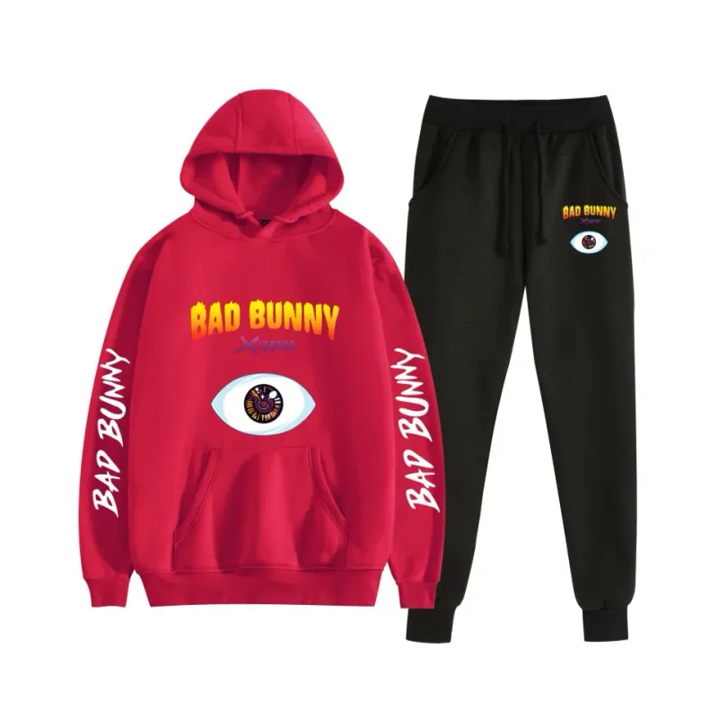 Harajuku Comfortable bad bunny Print Sweatshirt Sweatpants Suit Women's Hoodies+ Trousers Suit Boys/Girls 2 Piece Set Clothes — image 19