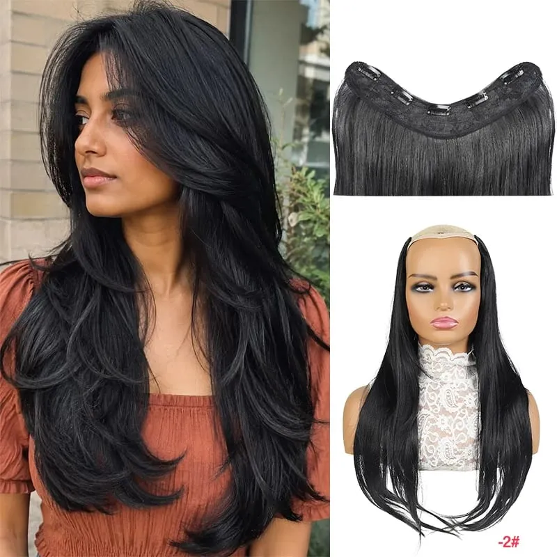 26 Inch Synthetic Clip-In Hair Extension V-Shape Layered Wig for Short to Long Instant Transformation