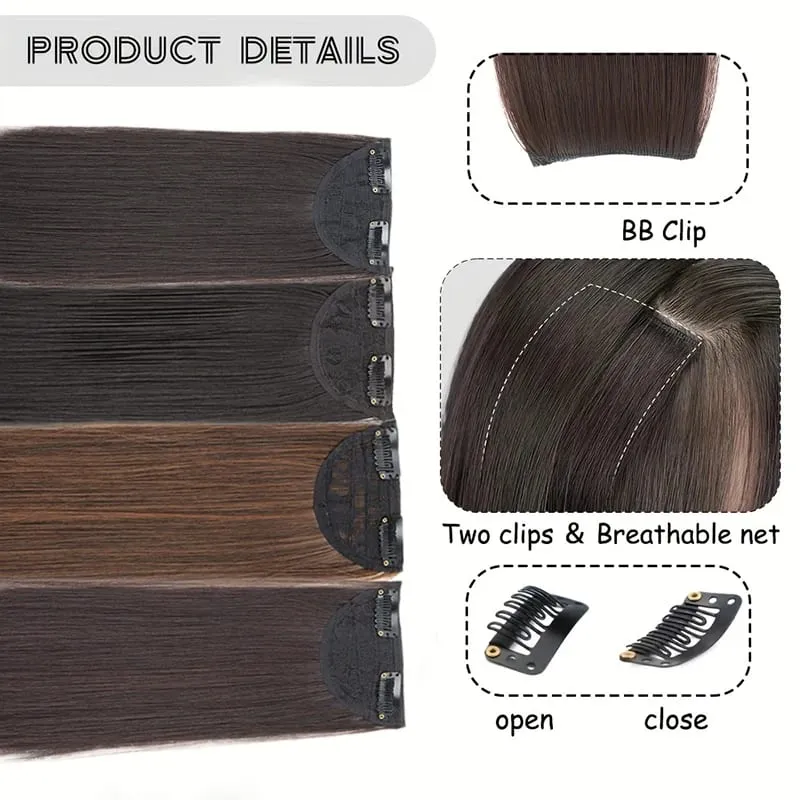 2pcs Synthetic Overhead Hair Clip Style Hair Invisible Extension Increases Hair Volume Hair The Top of Hairpiece for Women — image 4