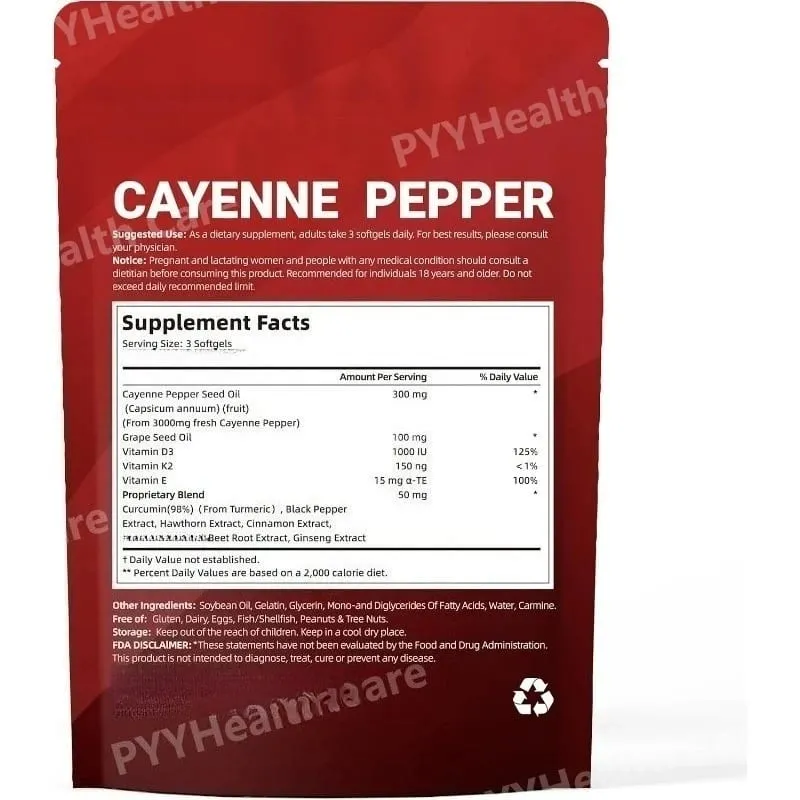 Cayenne Pepper Softgels with Grape Seed Beetroot Turmeric Vitamins D3 K2 E Herbal Supplement — image 6