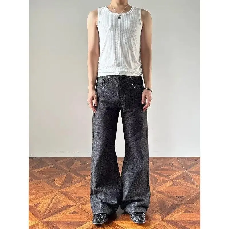 Men's Minimalist Style Retro Jeans Casual Wide Legs Sweatpants Boys Pants Street Bottom Male High Waist Unisex Baggy Trousers — image 4