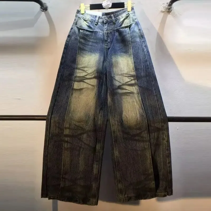 Harajuku Vintage Graffiti Painted Baggy Jeans Men’s Loose Slimming Curved Blade Wide Leg Pants Streetwear Fashion Trendy Autumn