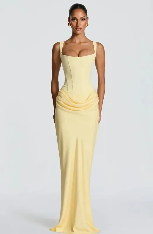 Women Pleated Sleeveless Maxi Dress Summer Solid Slim Fit Square Neck Corset Style Dresses Flady Fashion Evening Party Gowns — image 12