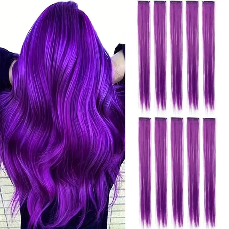 22Inch 10pcs Synthetic Colorful Long Straight Rainbow Colored Hair 10pcs Clip In Extensions for Women Daily Party Christmas