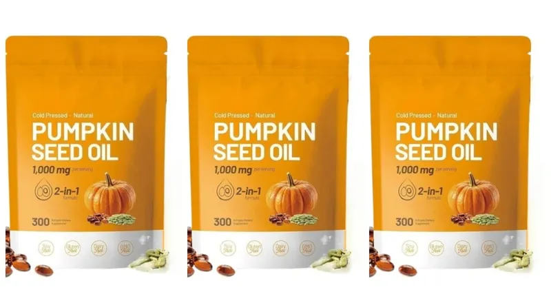 Pumpkin Seed Oil Capsules Cold Pressed Pure Virgin Oil Essential Fatty Acids Phytosterols 300 Softgels Supports Hair Non GMO