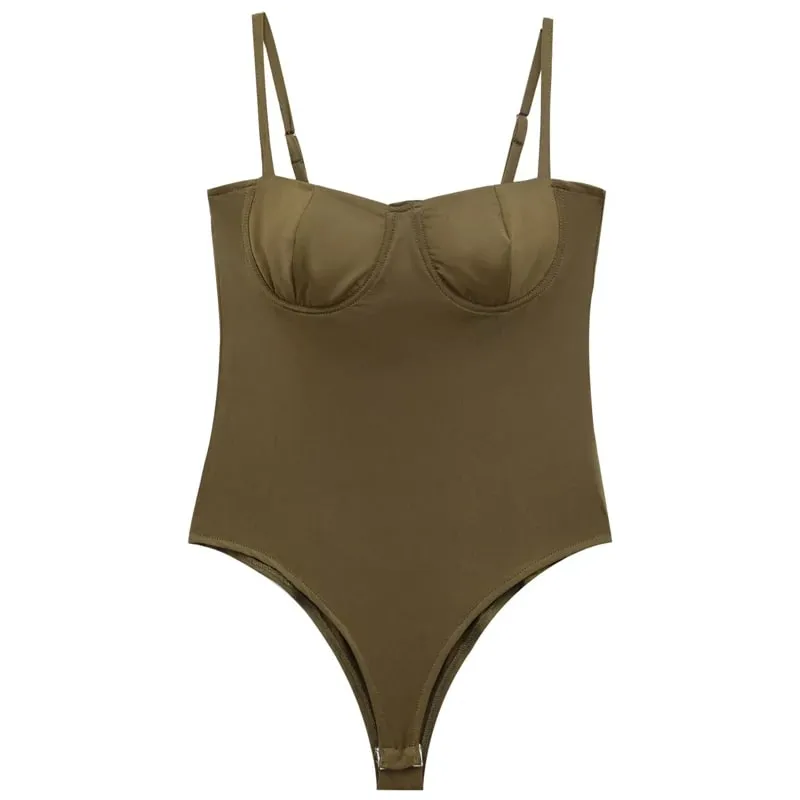 Slip Bodysuit Women Autumn Sexy Green Khaki Brown Thong Bodysuit Woman Sleeveless Backless Cup Lingerie Slimming Bodysuits — image 4