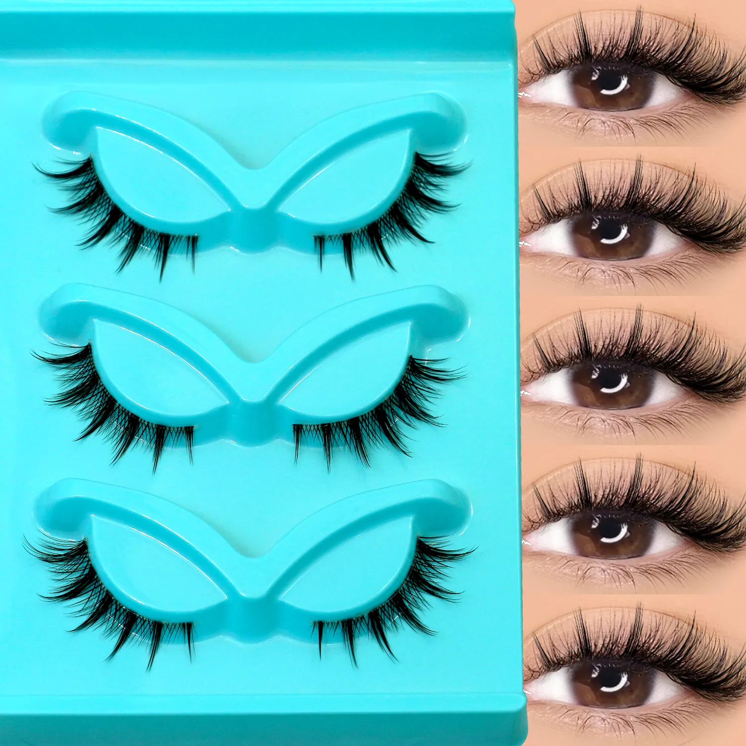 3pairs Manga Lashes Natural Cat Eye Eyelashes Clear Band False Eyelashes Natural Look Fake Lashes Strips Makeup