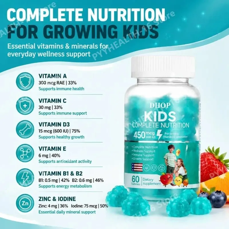 Kids Multivitamin Gummies Vitamin D3 C Zinc B Vitamins Immune Support Daily Wellness Nutrition Fruit Flavor 60 Gummies — image 5