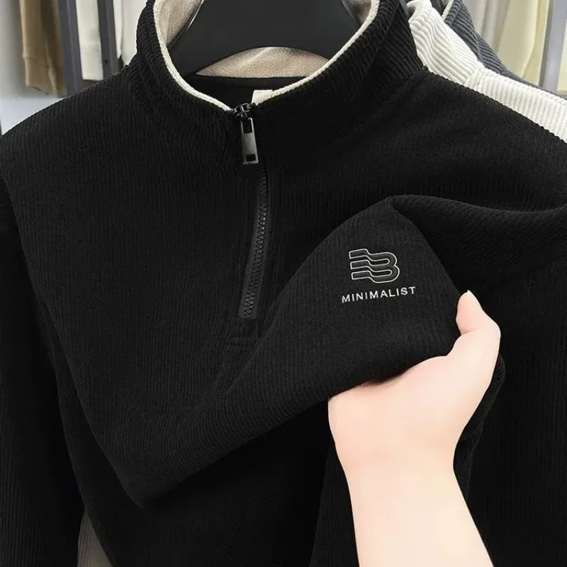 Autumn Men's Sweatwear Warm Pullover Solid Half Zipper Casual Long Sleeve Hoodie Thicken Half Turtleneck Sweatshirts Winter Tops — image 12