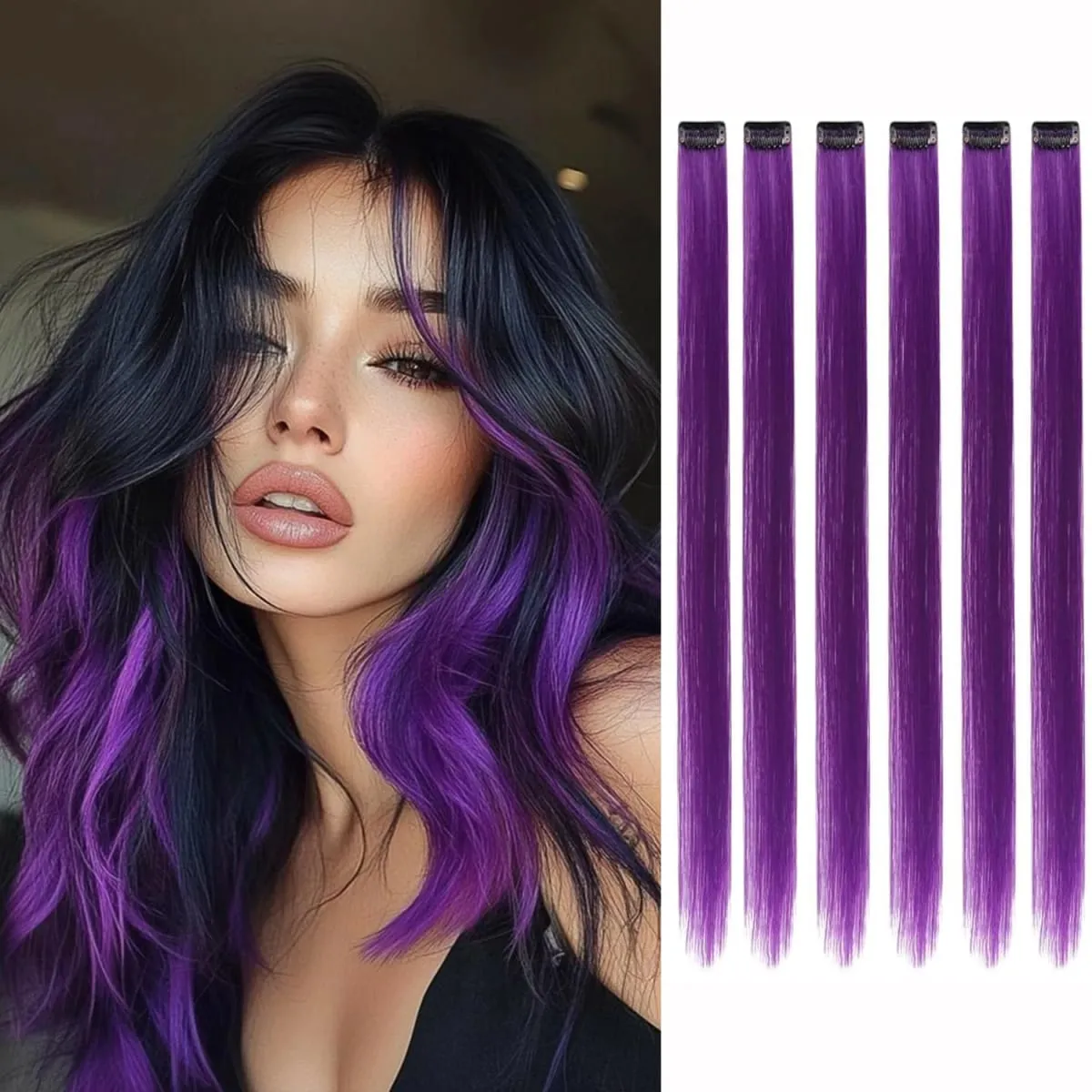 Synthetic 1-6pc Colored Hair Extensions Clip in Colorful Hair Extensions Rainbow Hair Extensions for Women Girls Hair Extensions — image 2