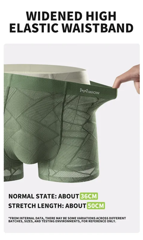 MiiOW 3Pcs Hollow-out Ice Silk Men Underwear Boxers Silky Breathable Man Underpants 10A Antibacterial Crotch Men's Boxer Panties — image 14