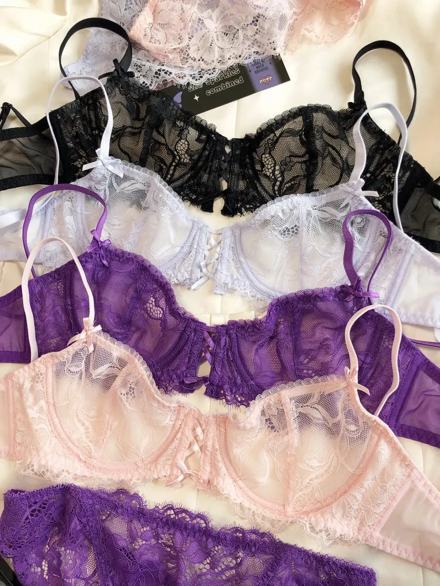 Sexy Hollow Bra French Ultra Thin Lace Embroidery Women Lingerie Set Underwire Push Up Bras Breathable Underwear and Panties Set — image 4