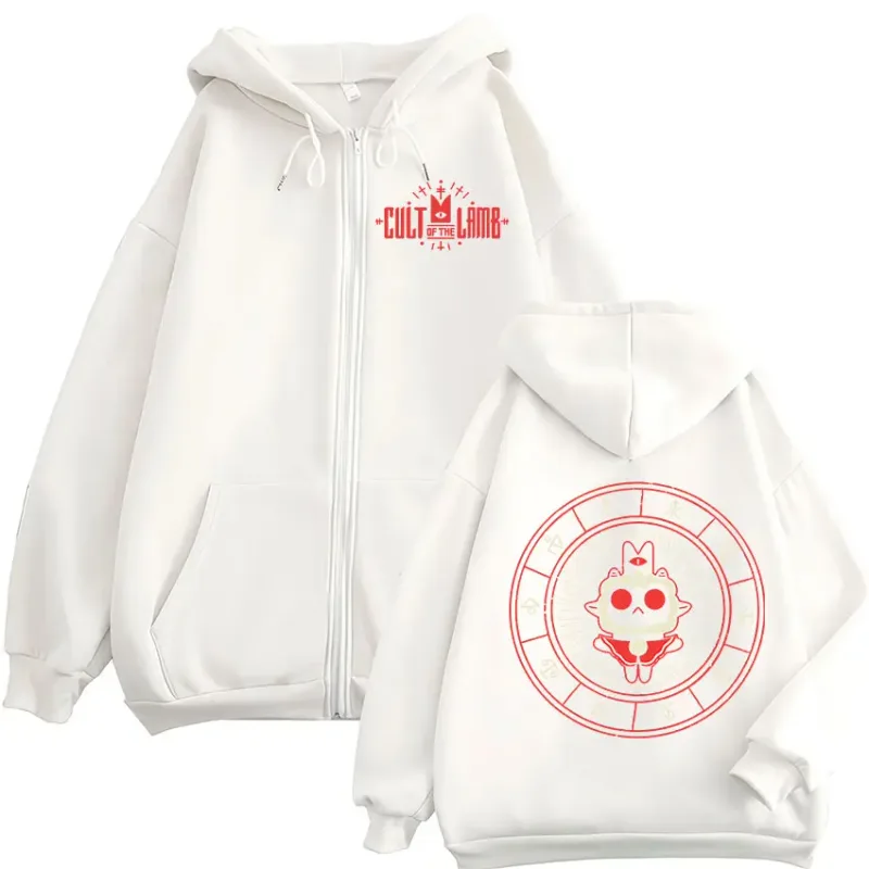 2026 Game Cult of The Lamb Zipper Hoodie Men Women Vintage Long Sleeve Fashion Jacket Sweatshirt Fleece Coats Oversized Hoodies — image 4