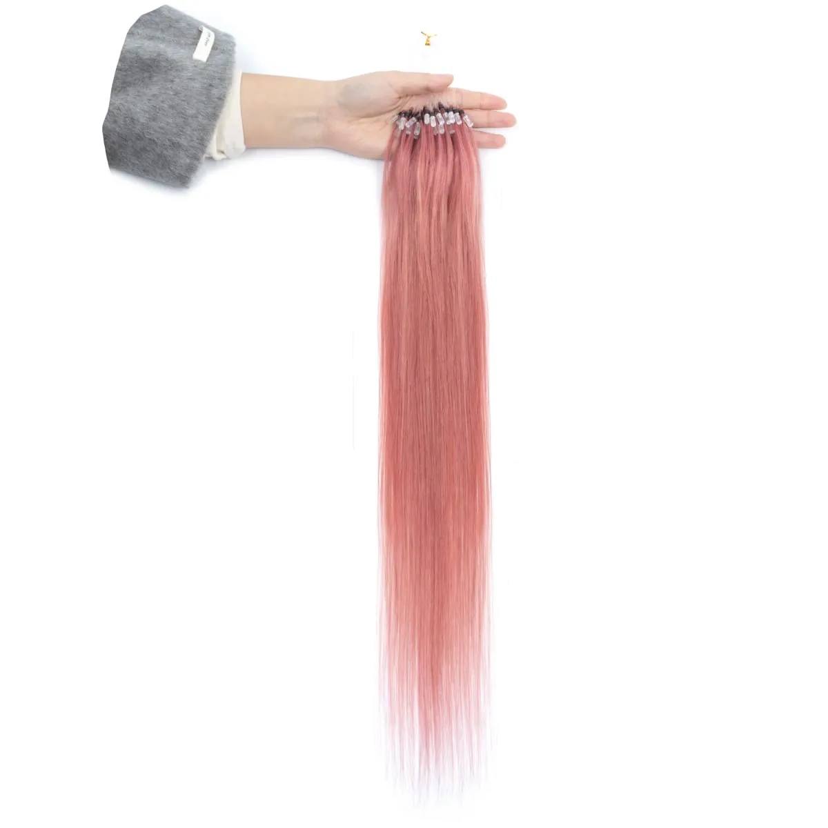 Colored Micro Link Hair Extensions Human Hair No Glue Virgin Human Hair for Women Girls 50 Strands Colorful 30G Gray — image 21
