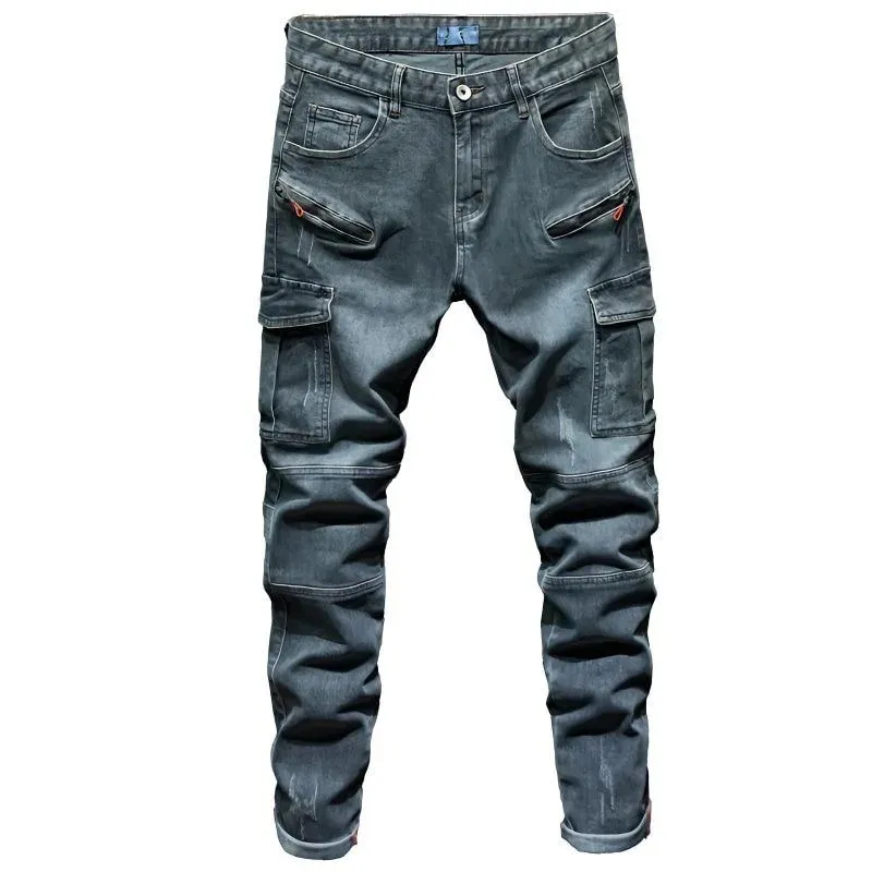 Autumn and Spring New Fashion American Vintage Multi-pocket Workwear Denim Jeans for Men Casual Sports High Quality Jeans 28-44