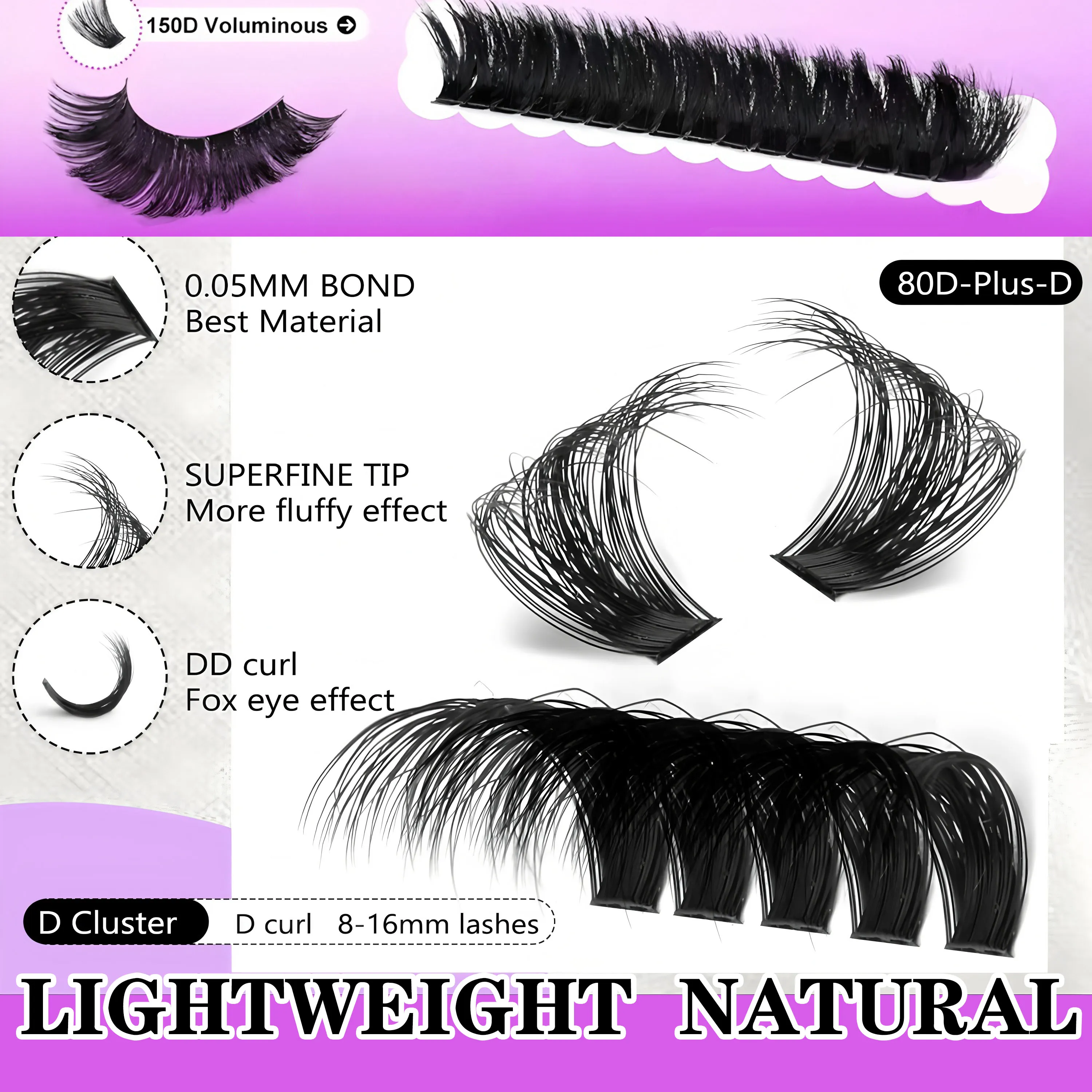 40D-150D Lashes Cluster DIY Lash Extension Mixed Tray Clusters Ögonfransar Fluffig Volym Individuella Fransar Cat Eye Lash Extension — image 5
