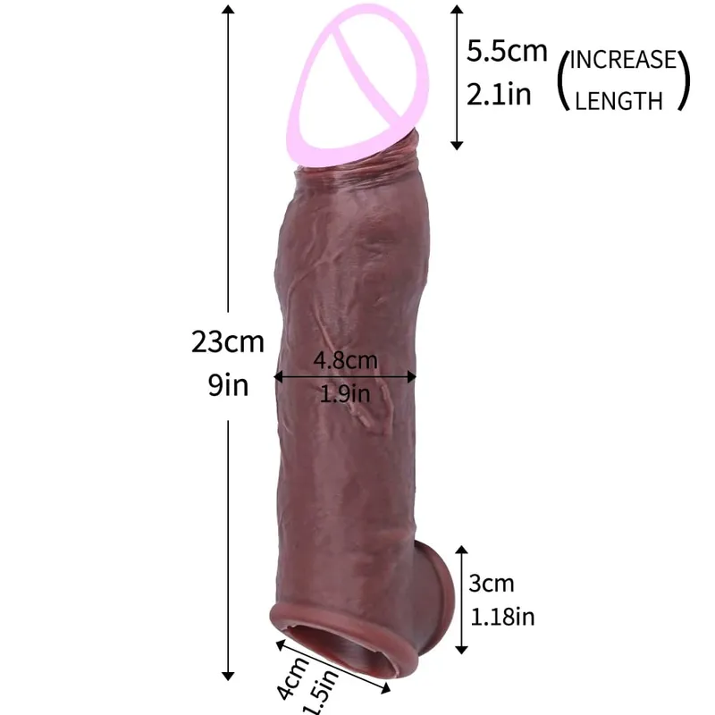 Fondina in silicone sottile con custodia per pene riutilizzabile realistica con estensore per l'ingrandimento del pene con anello anti-scatto per l'eiaculazione ritardata degli uomini