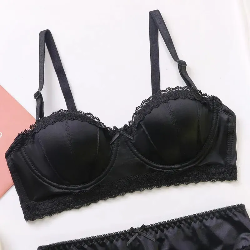 Luxury French Minimizer Bra Satin Lace Thin Cup Soft Underwire Uplift Centering Anti-Sagging Solid Comfort Support Elegant Women — image 10