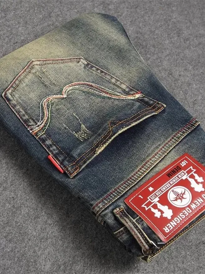 Spring/Autumn Fashion Trendy American Retro Straight Leg Stretch Denim Jeans Men's Casual Loose Fit Sports High Quality Jeans — image 3