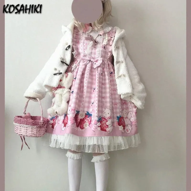 Gaun Lolita Jepang Gaun Jsk Kelinci Stroberi Anak Perempuan Gaun Cosplay 2026 Lucu Tanpa Lengan Harajuku Wanita — image 2
