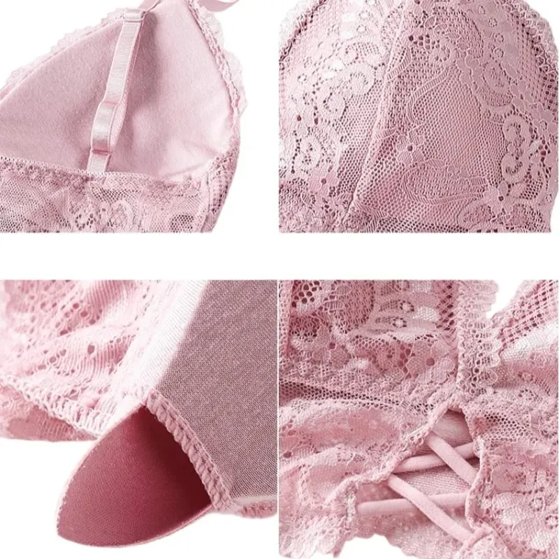 Lace Bra Set for Women Wirefree Bralette Front Criss‑Cross Floral Lace Underwear Sexy Lingerie 2‑Piece Bra And Panty Kit — image 6