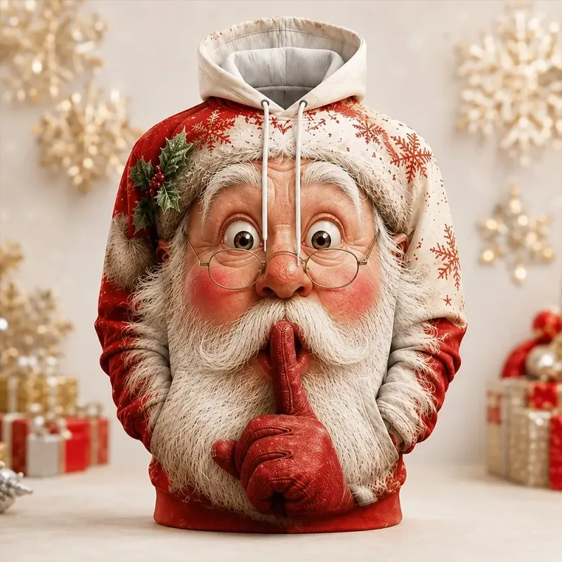 Men's Hoodie Funny Shocked Santa Claus Face Christmas Hoodie Breathable Pullover Sweatshirt for Christmas Holiday Party Wear Top — image 2