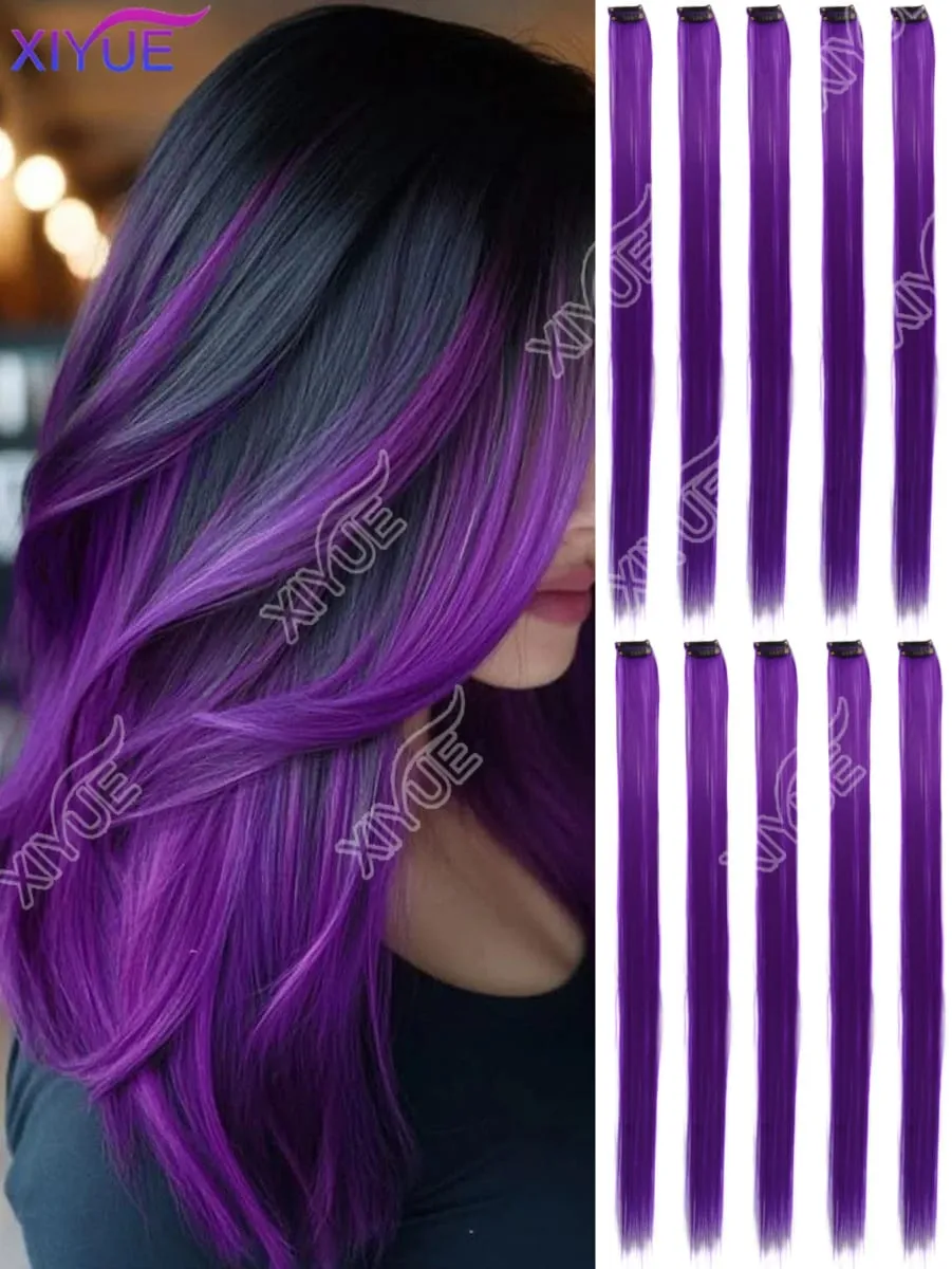 10Pcs Clip In Hair Clip In Wave Curly Hair Purple Red Wavy Hair With Clip In Hair Extension Synthetic 20inch Halloween Christmas — image 9