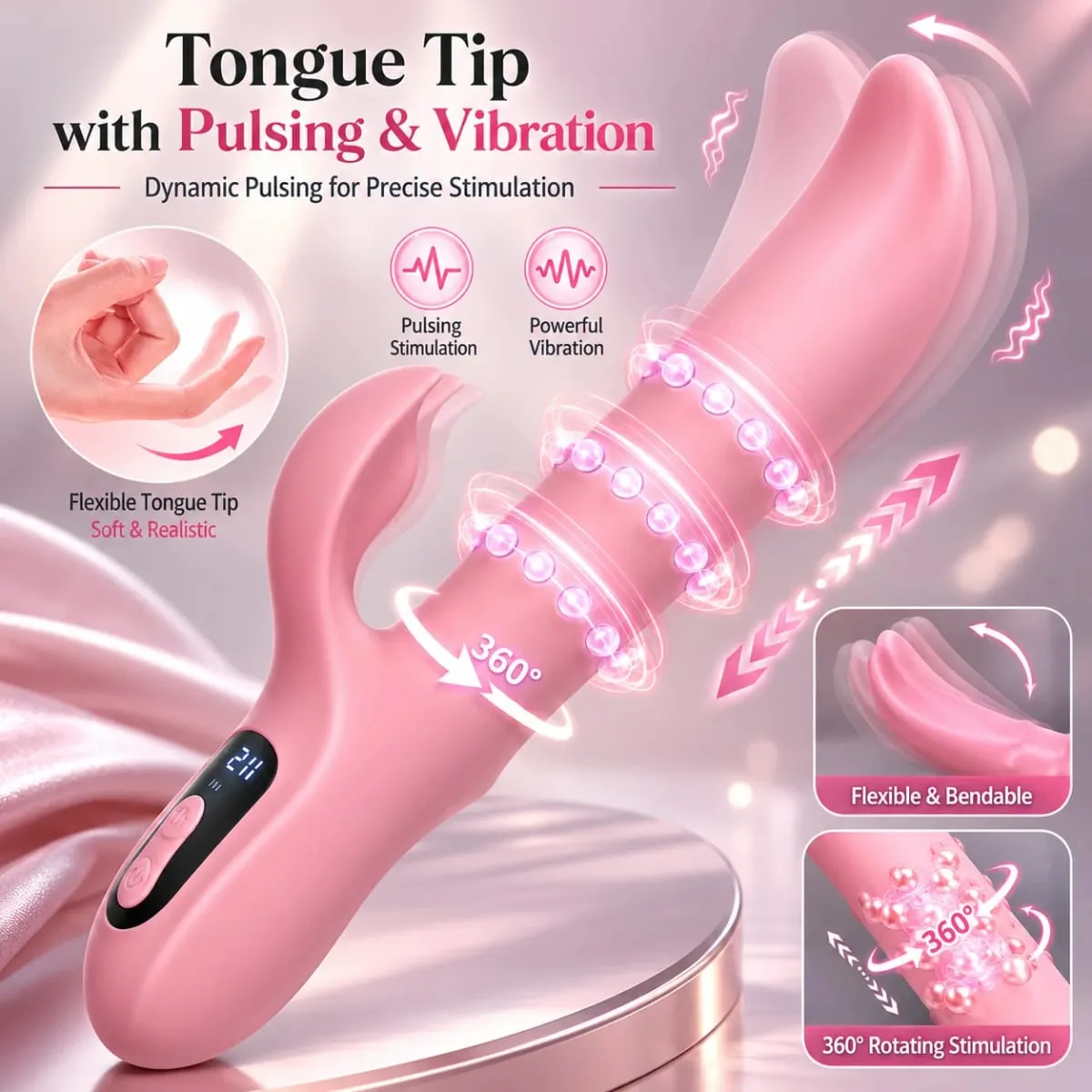 Rabbit Vibrator Sex Toy for Women Rotating Beads Wiggling G Spot Massager Dual Vibration LCD Display Waterproof Silicone — image 2