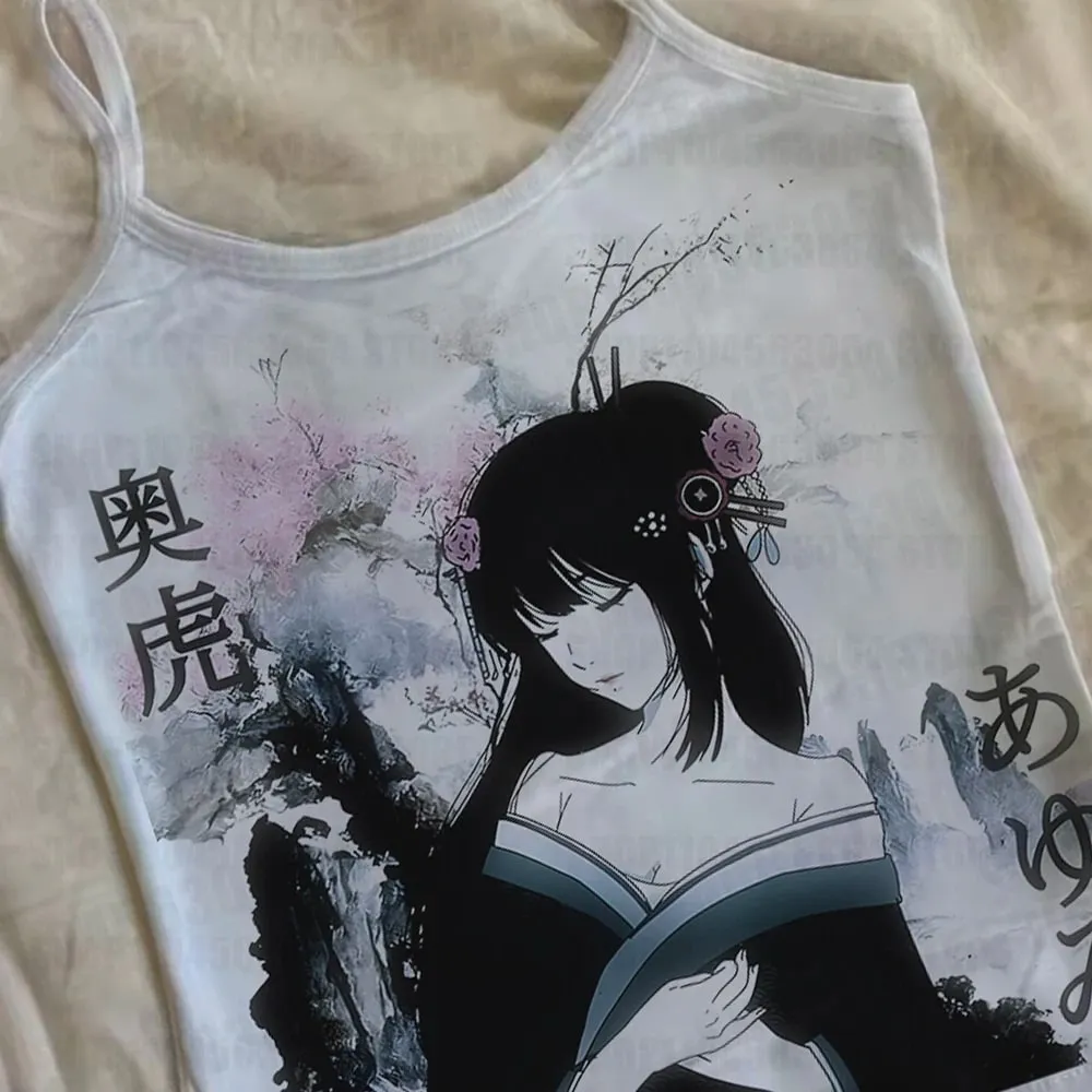 Y2k clothing retro 2000s cute pattern print Grunge white women's vest summer women's slim fit sexy vest vest — image 4