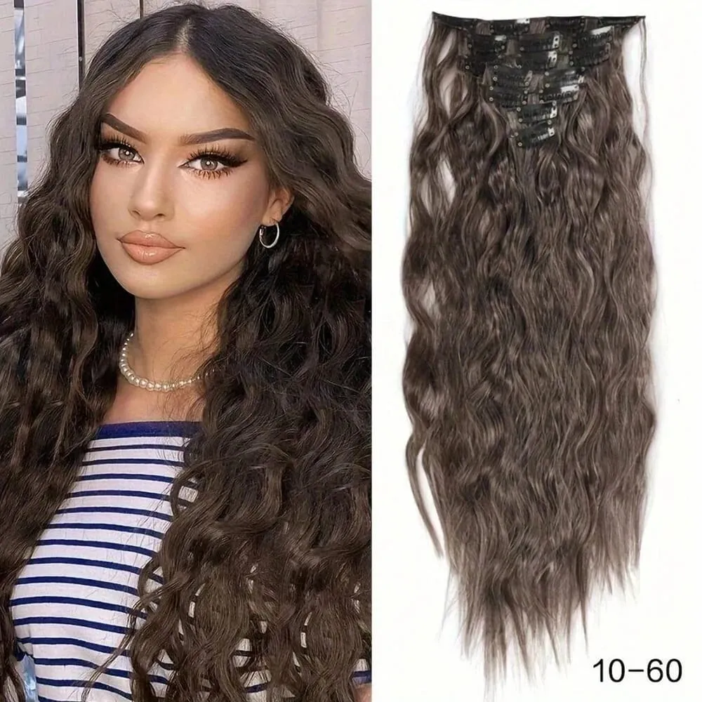 Synthetic Clip In Hair Extensions 7PCS Set Kinky Curly 20inch Long Clip On Hairpiece Style For Women Girls Daily Party