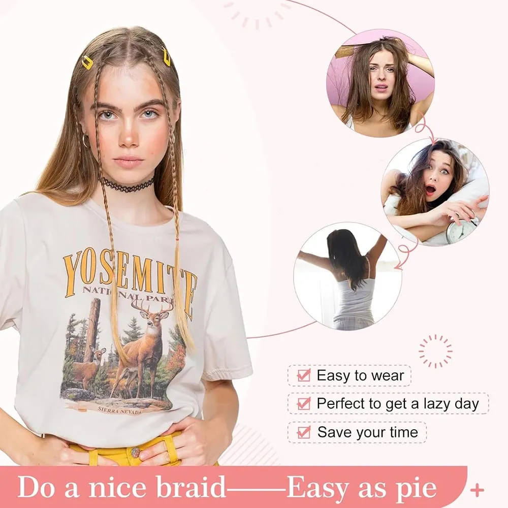 4pcs 20"Long Synthetic Clip-In Box Braid Hairpiece Extension Boho Hairstyle High-Temperature Fiber Daily Costume Party K-POP