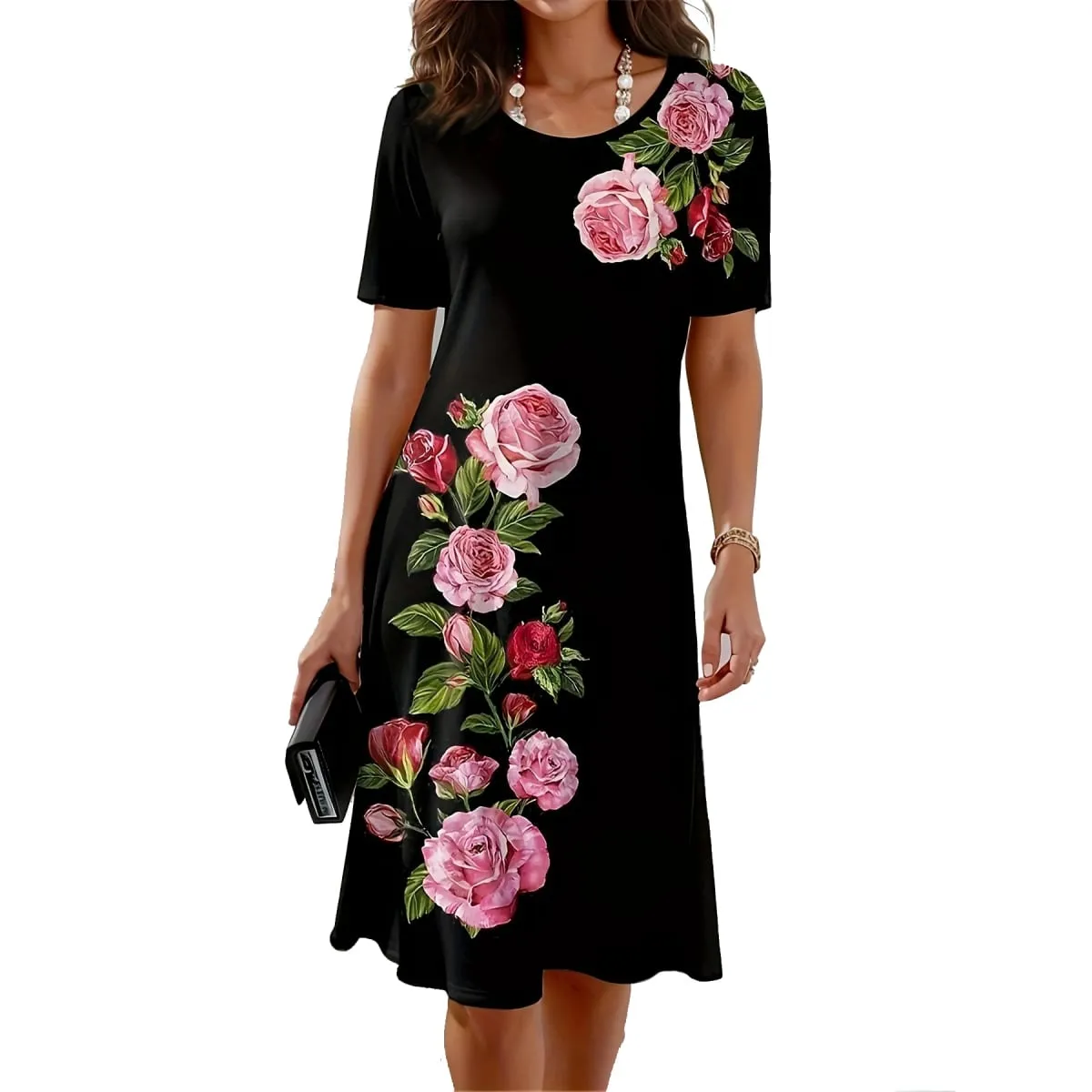 2025 New Fashion Rose Peony Floral 3D Printed Women's Dress Casual Vacation Travel Dresses Party Banquet Dress Woman Clothing — image 4