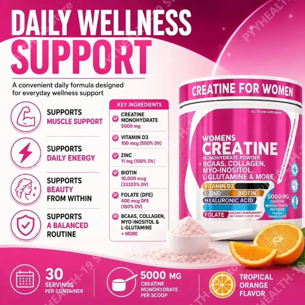 Women's Creatine Monohydrate Powder 5000mg Collagen BCAAs L-Glutamine For Muscle Energy & Beauty Support Formula Adult 269g — image 3