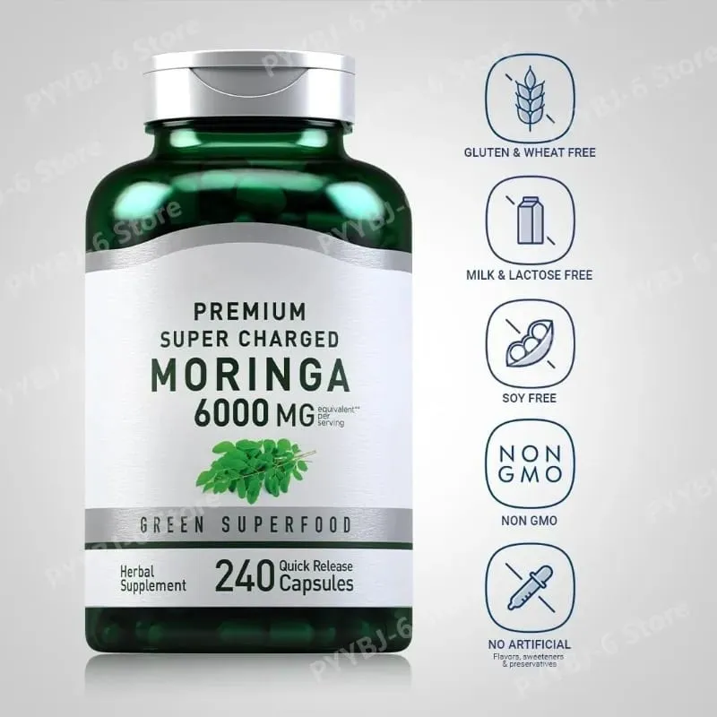 Moringa Oleifera Supplement 6000mg Concentrated Leaf Extract Supports Overall Health & Wellness Non-GMO 240 Capsules for adult — image 2