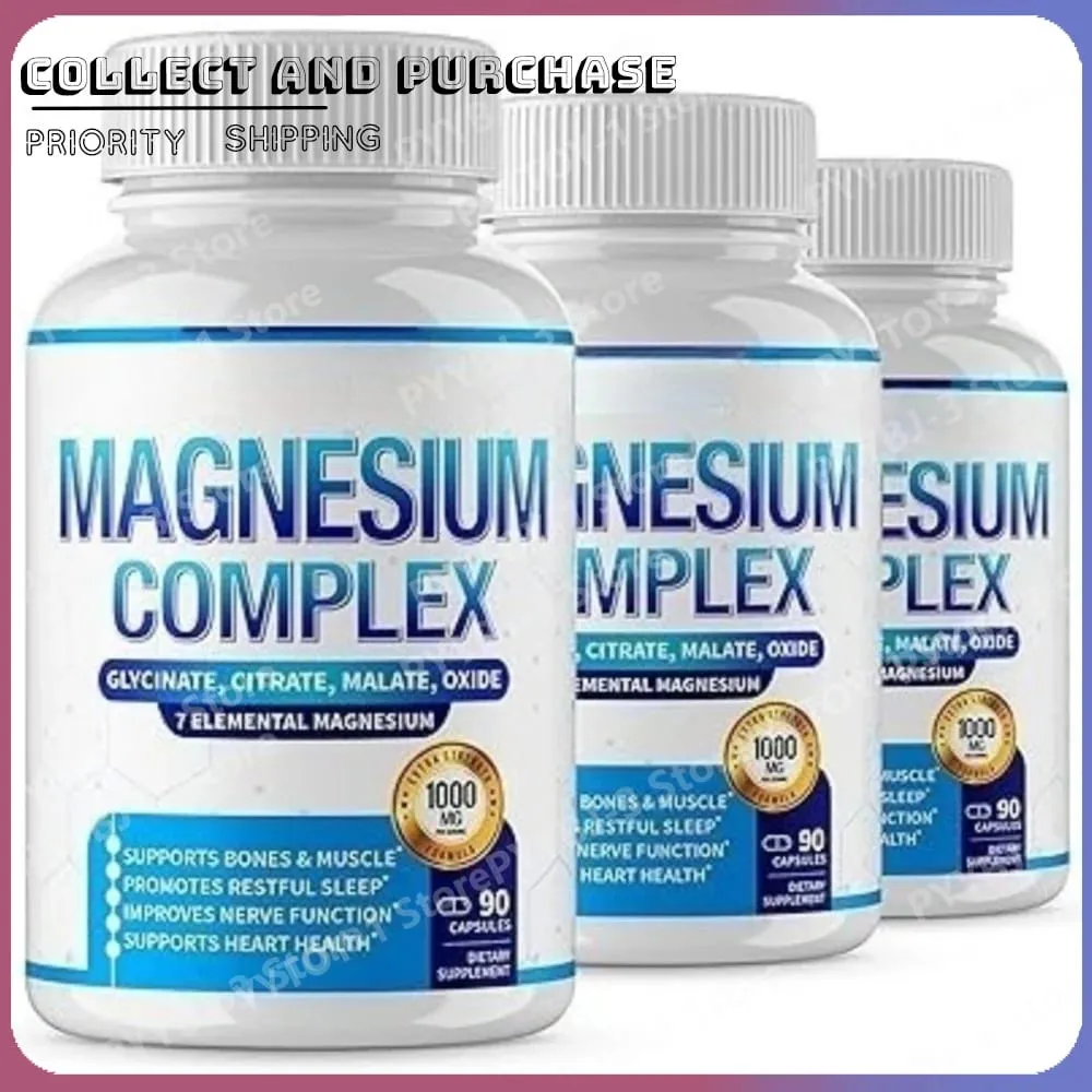 90 Pieces Magnesium Complex Capsule Contain 7 Ingredient – Glycinate Citrate and Malate Etc 1000mg Health Nutrition Support