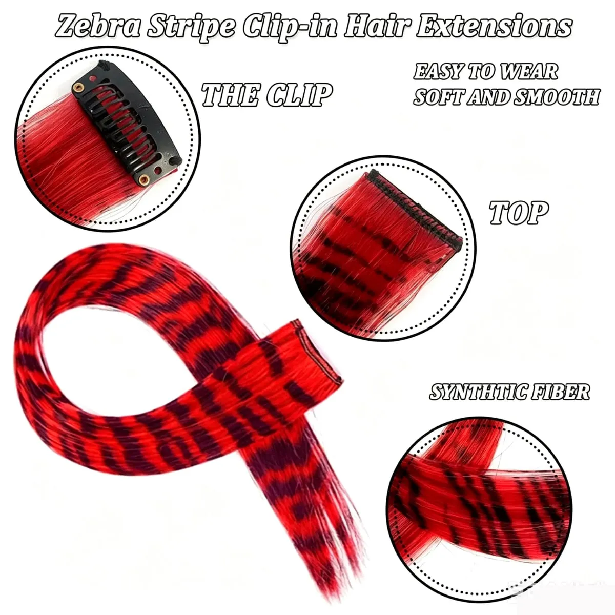 10pcs/set Stripe Printed Hair Colorful Long Straight Hair Pieces Synthetic Clip-in Hair Extensions for Daily Use Party Christmas — image 6