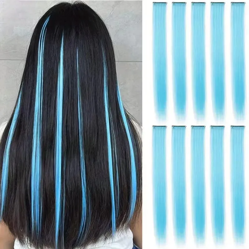 22Inch 10pcs Synthetic Colorful Long Straight Rainbow Colored Hair 10pcs Clip In Extensions for Women Daily Party Christmas