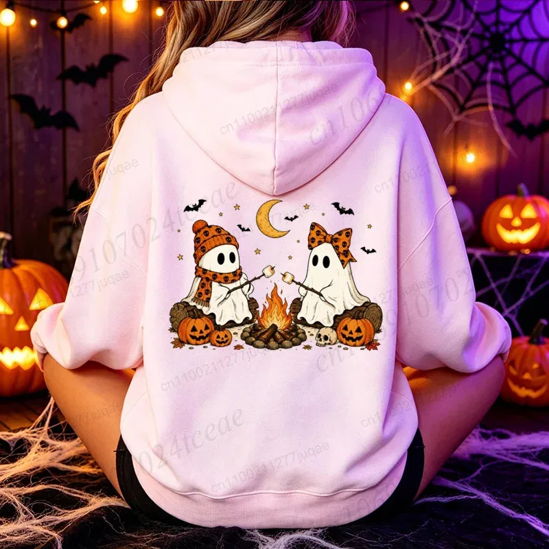 Halloween-Dễ Thương-Ma-Cắm Trại-Mùa Thu Nam Nữ Áo Khoác Vintage Áo Nỉ Mùa Thu Bí Ngô Có Mũ Trùm Đầu Ma Quái Mùa Sportwears