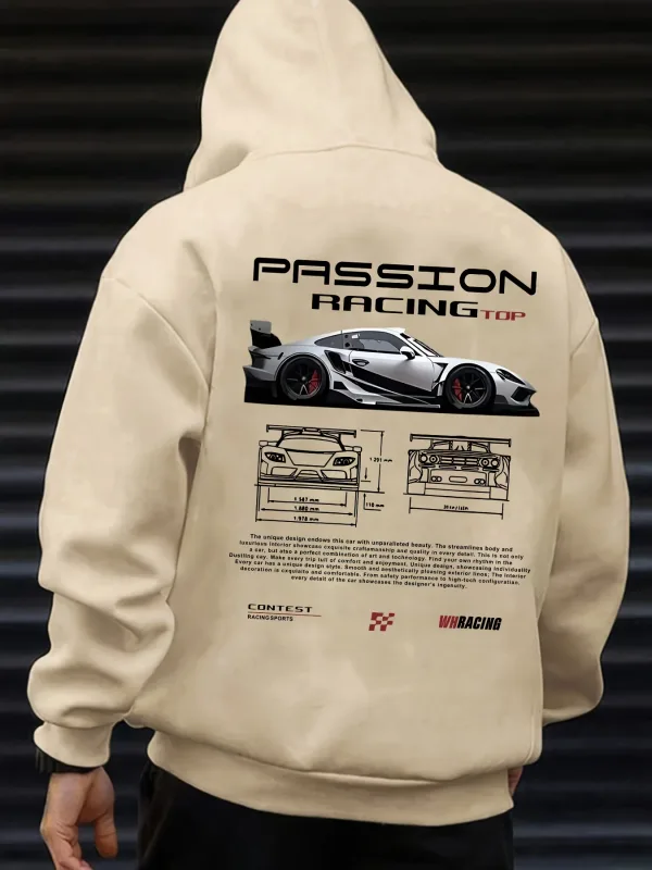 Popular digital pattern men's hooded sweatshirt with car-themed design American-style casual sports long-sleeved shirt — image 4