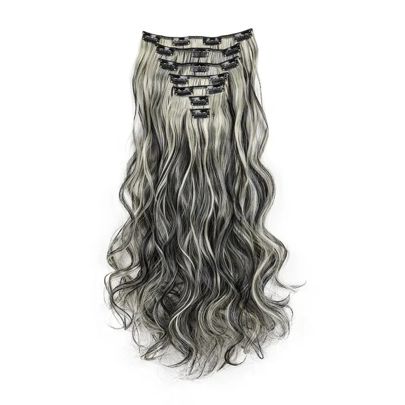 Long Straight Hairstyle 16 Clips 7 Pcs/Set Hair Extensions Natural Synthetic Blonde Black Hairpieces Heat Resistant For Women Kp — image 8