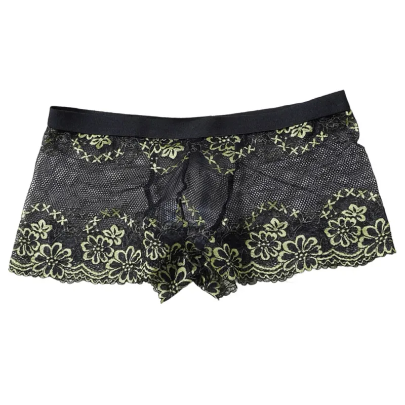 Men Lace Jacquard Mesh Boxer Shorts Underwear Hollow Temptation Exotic Trunks Silk Soft Quick Dry Breathable Sexy Panties — image 5